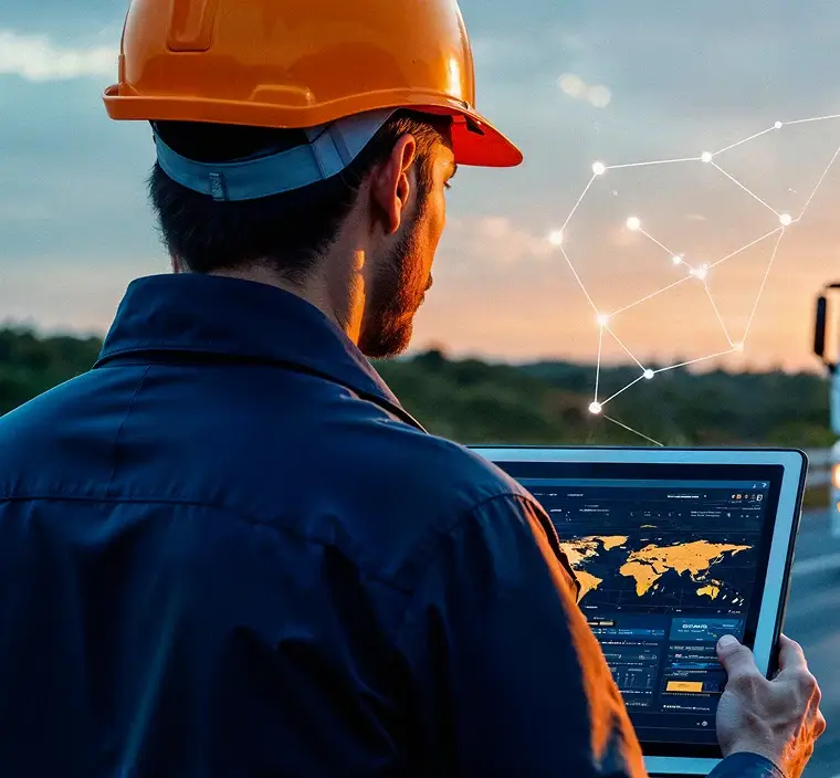 Logistics worker with tab on hand