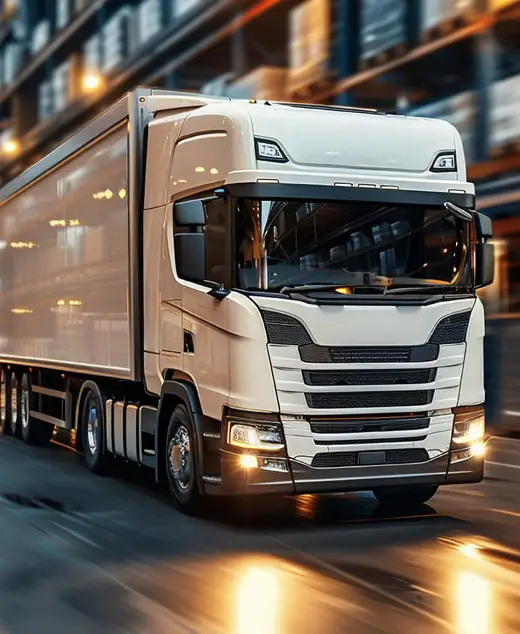 White truck with logistics on road