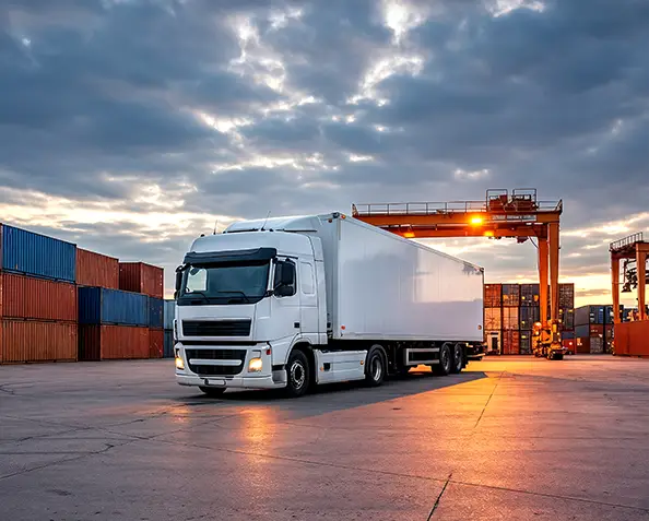 White truck with logistics loaded